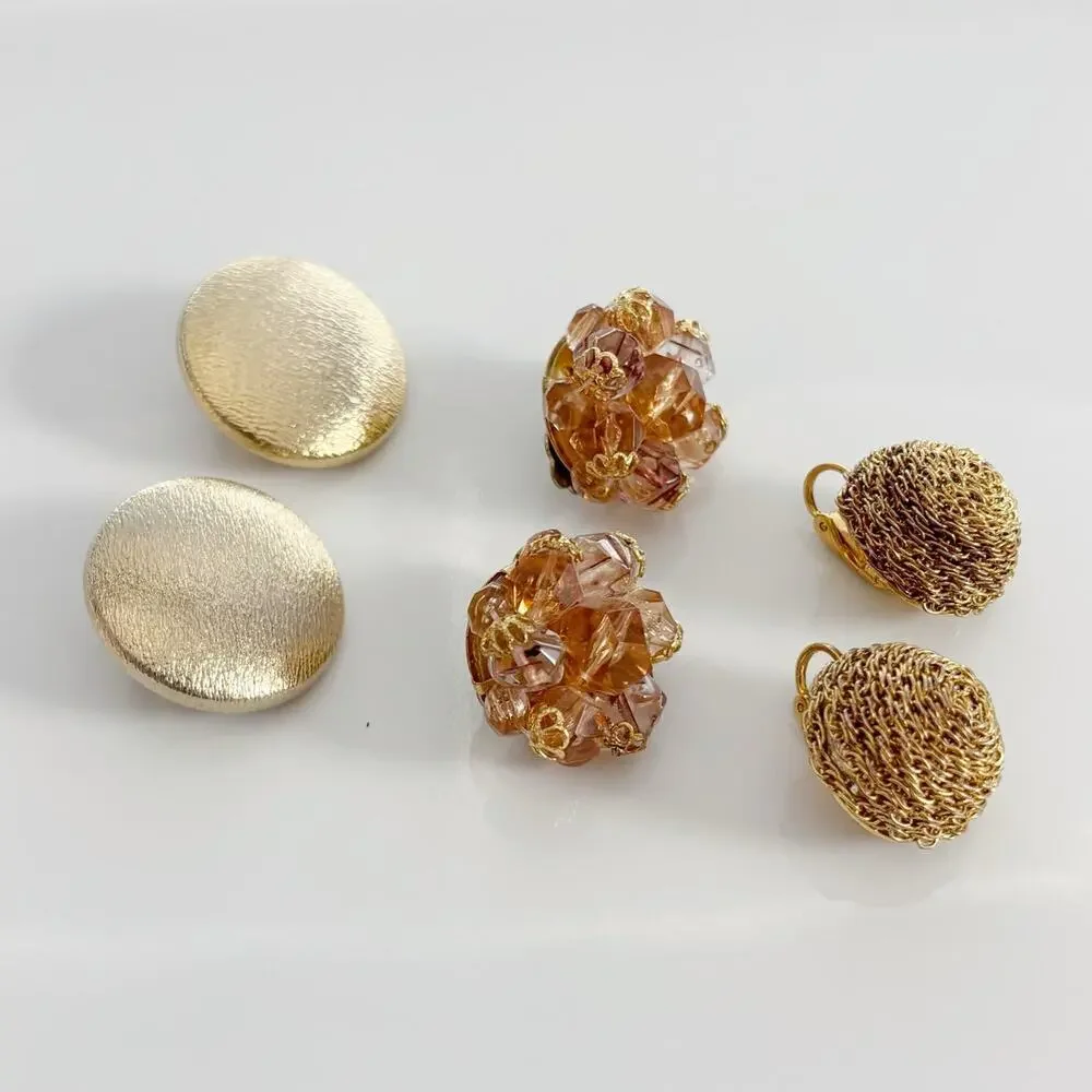 Vintage Clip On Earring Trio Set Gold